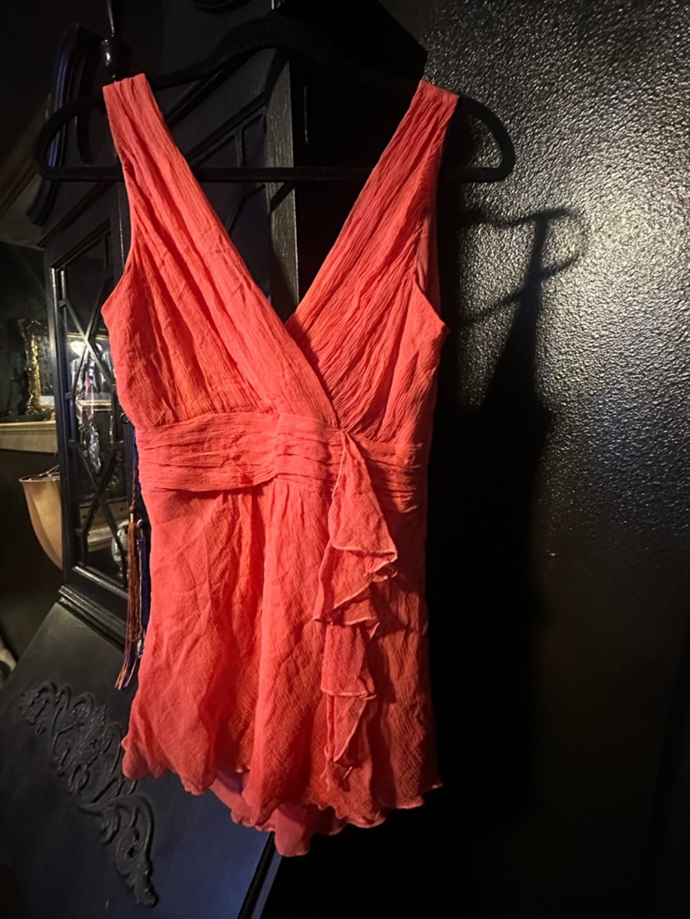 Euro Coral V-Neck Ruffled Sleeveless Camisole